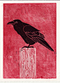 raven linocut - do something interesting w/ raven image in the fall - poe?: 