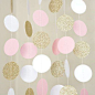 Pink White and Gold Glitter Circle Polka Dots Paper Garland Banner 10 FT Banner: 