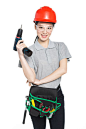 防护镜,腰包,修复,帽子,红色_f22c2bf80_漂亮的女工人_创意图片_Getty Images China