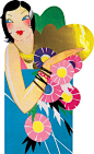 Flapper With Bracelet and Flowers (Art Deco Ladies Greeting Cards)