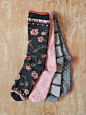 在美国制造柔软的棉袜子春季花卉，条纹，圆点。
