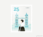 Elen Winata极简的城市风光插画邮票设计。#设计# #一人一城# ​