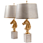 Pair Signed Maison Charles Horse Head Lamps: 