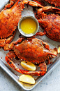 Maryland blue crab steamed with Old Bay seasoning.