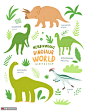 远古恐龙 可爱造型 绿色植物 动物插图插画设计PSD tid288t000713萌宠动物素材下载-优图网-UPPSD