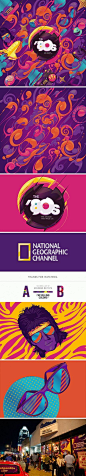 国家地理频道National Geographic Channel一套关于80年代节目的插画。80年代的十年，我也是被麦当娜在舞台上推出围绕婚纱，Lady Gaga和凯蒂·佩里的出现，还有那些标志性的电影和时尚催生的这一代80s。