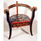 Three legged chair painted in the Agder style.: 犹如彝族漆器。