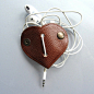 Leather earbud / earphone / cable organizer in brown vegetable tanned leather