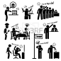 Angry and Unhappy Customers Complaining about Bad Services Stick Figure Pictogram Icon