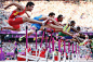 当地时间8月8日，110米栏半决赛，各国选手跨过跨栏。Getty　Images