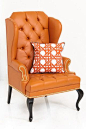 Brixton Wing Chair in Hermes Orange Faux Leather | ModShop: 