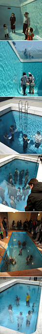 镜中花？水中月？——金泽21世纪美术馆里所展示的，阿根廷艺术家莱安德罗 埃利希的杰作《游泳池》（The Swimming Pool），令人恍入梦境。这是该馆的官方网站：http://t.cn/hqtEf5 #扶桑美术馆#
