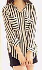 蔓蔓家2013春装新款韩版女装超百搭时尚简约黑白条纹长袖衬衫衬衣