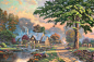 Simpler times, thomas kinkade, painting, kinkade, живопись, лето, деревня  Simpler Times,Thomas Kinkade,painting,Kinkade,绘画,夏天,村庄,回家,马,河流,小溪,水轮, 轮子