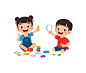 Vector little kids and friend play with toy clay plasticine