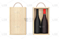 空白的木制酒中的葡萄酒瓶打包带手柄。3d 渲染