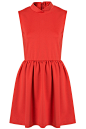 英国代购topshop秋冬新款立领修身红色连衣裙子11.30