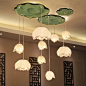 现代新中式吊灯客厅灯茶楼餐厅过道灯具创意个性艺术莲花荷花吊灯-淘宝网