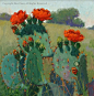 Red Prickly Pear Blooms - Oil by Noe Perez
