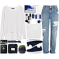 #polyvoreeditorial #polyvorecommunity #PolyvoreMostStylish #dark #blue #darkblue #white #nike #casual #casualoutfit #CasualChic