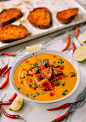 Curried Squash Soup with Red Curry Butter Croutons