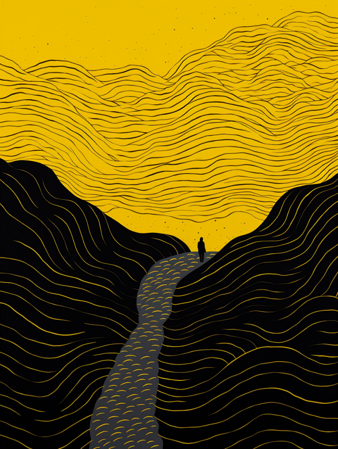 极简主义艺术，黑黄条纹组成山河，草间弥生...