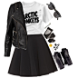 A fashion look from November 2014 featuring monkey t shirt, black jacket and skater skirt. Browse and shop related looks.
