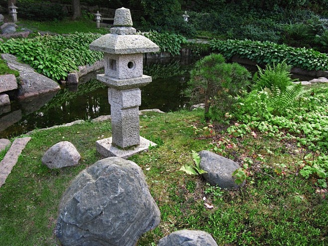 日本花园, 石灯笼, 公园, 池, 亚洲...