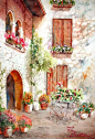 阳光与花香，如画的小城，街角的风景，精美的建筑 ~~ 随着画家Rita Zaudke笔下的美丽水彩，展开浪漫的意大利之旅。