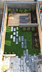 16 Inspirational Backyard Landscape Designs As Seen From Above // Although this backyard is small it still manages to get three defined spaces - a lounge, a grassy area, and a patio right off the house.