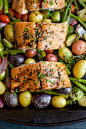 Sheet Pan Balsamic Salmon with Asparagus & Brussels Sprouts | Joyful Healthy Eats