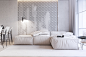 WHITE BREATH : When one wishes: no wood, no marble, no flowers, no decor or open shelves, – here comes the time of white color, adapted for everyday life by shades of textiles and playing with volumes.The square shape of the apartment plan with windows on