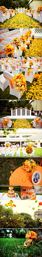 橙色些列的户外婚礼