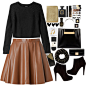 A fashion look from October 2014 featuring black velvet top, flare skirt and blue stockings. Browse and shop related looks.