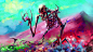 General 2560x1440 artwork fantasy art digital art skeleton colorful flowers mountain