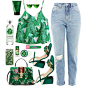 A fashion look from June 2017 featuring green tank top, high-waisted jeans and gucci sandals. Browse and shop related looks.