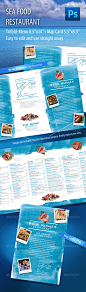 打印模板 - 海鲜餐厅菜单和地图卡| GraphicRiver