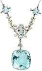 "An early 20th century aquamarine and diamond necklace.     The front composed of three delicate quatrefoil clusters, millegrain-set throughout with cushion-shaped and oval-cut aquamarines and old brilliant and single-cut diamonds, connected by simil