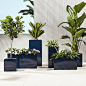 Shop blox hi-gloss large square navy planter.   Navy planter squares up sleek and modern.  Protected for indoor and outdoor settings, hi-gloss lacquered galvanized steel plays up refined industrial to dramatic effect.