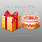 生日礼物蛋糕图标，礼盒，蛋糕，PNG文件。