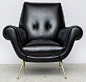 Gigi Radice; Leather and Brass Lounge Chair by Minotti, 1950s.: 