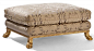 Cavello II Footed Ottoman from Collection Ten by @ebanistacollect. Antiqued 22k gold finish. Upholstered in Ebanista's La Fleur Silver silk with Grois Grain Silver flat tape and Lauren Stell decorative cord. Discover more at www.ebanista.com: 