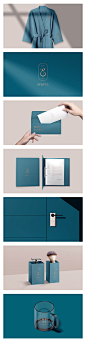 高端时尚青蓝色商务办公酒店衣物名片品牌VI样机展示PSD设计素材