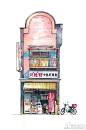 波兰艺术家 Mateusz Urbanowicz在日本的一家动画工作室工作，绘制了一组带有日系建筑的插画，来描述展现街头的店面风格。#求是爱设计#