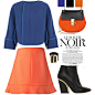 A fashion look from November 2014 featuring blue jackets, a-line skirt and black boots. Browse and shop related looks.