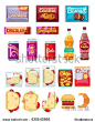 Vending machine products packaging. Fast food, snacks and drinks vector icons in flat style-食品及饮料,物体-海洛创意(HelloRF)-Shutterstock中国独家合作伙伴-正版素材在线交易平台-站酷旗下品牌