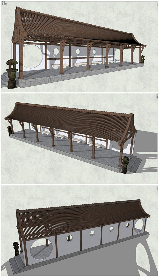 精品古典长廊亭子连廊SU模型
