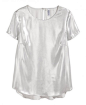 Laser Silver Slim Fit Short Sleeves Chiffon Blouse