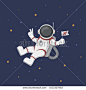 Funny flying astronaut in space with stars around