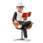 Male Character Sitting On Chair And Reading A Book  3D Illustration